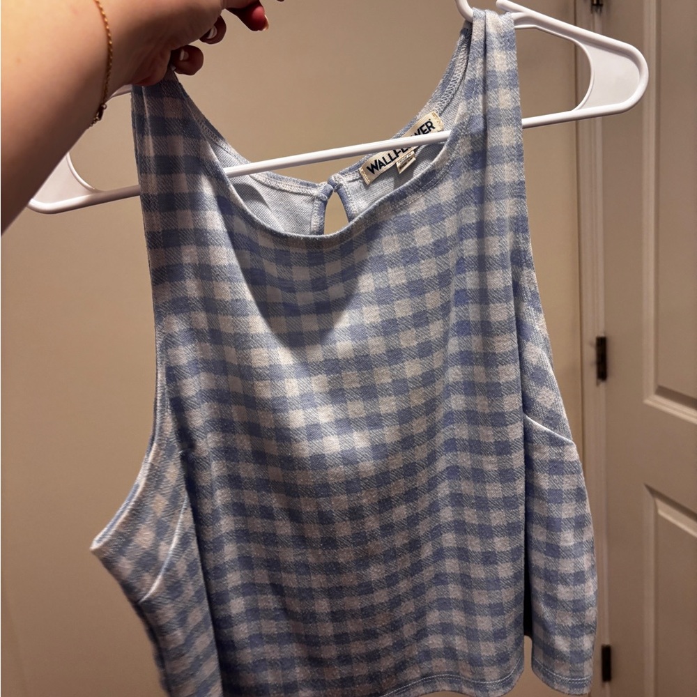 Wallflower Light Blue Gingham Sleeveless Crop Top